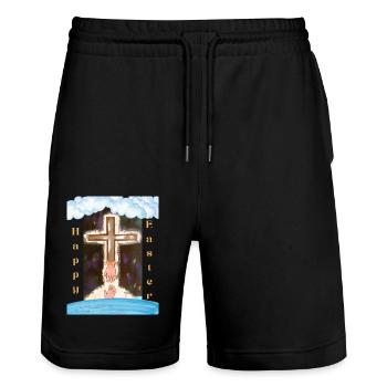 Religiöse Ostern - Stanley/Stella Unisex Bio Joggingshorts Trainer  - Schwarz - Vorne - Nik (191cm) & Marisol (170cm)