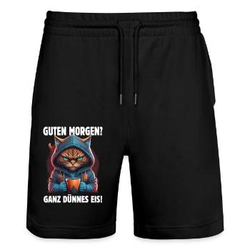 Guten Morgen Ganz dünnes Eis - Stanley/Stella Unisex Bio Joggingshorts Trainer  - Schwarz - Vorne - Nik (191cm) & Marisol (170cm)