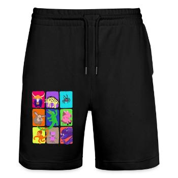 Pet Shop - Stanley/Stella Trainer Unisex Organic Jogging Shorts - black - Front - Nik (191cm) & Marisol (170cm)