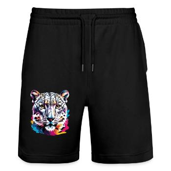 Snow leopard - Stanley/Stella Trainer Unisex Organic Jogging Shorts - black - Front - Nik (191cm) & Marisol (170cm)