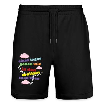 eines Tages - Wolken - Trauer und Verlust Motiv - Stanley/Stella Unisex Bio Joggingshorts Trainer  - Schwarz - Vorne - Nik (191cm) & Marisol (170cm)