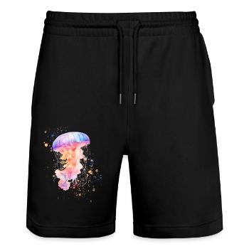 Jellyfish Trend Jellyfish in Pastel Colors 2024 - Stanley/Stella Trainer Unisex Organic Jogging Shorts - black - Front - Nik (191cm) & Marisol (170cm)