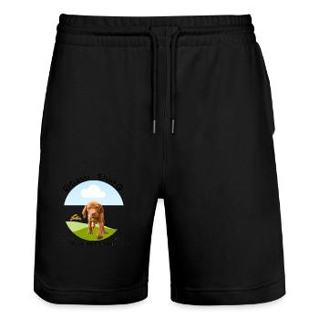 Chemise de chien, promenade de chien, Vizsla, tendance, moderne, chien - Short de jogging bio TRAINER Stanley/Stella unisexe - noir - Devant - Nik (191cm) & Marisol (170cm)