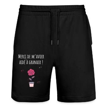 Merci de m’avoir aidé à grandir -cadeau nounou - Short de jogging bio TRAINER Stanley/Stella unisexe - noir - Devant - Nik (191cm) & Marisol (170cm)