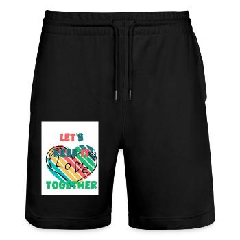 Let's stick together. Love. - Stanley/Stella Trainer Unisex Organic Jogging Shorts - black - Front - Nik (191cm) & Marisol (170cm)