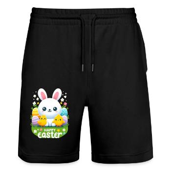 Joyeux lapin de Pâques - Short de jogging bio TRAINER Stanley/Stella unisexe - noir - Devant - Nik (191cm) & Marisol (170cm)