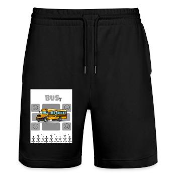 Beschäftigt. Unterwegs. Beschäftigt. - Stanley/Stella Unisex Bio Joggingshorts Trainer  - Schwarz - Vorne - Nik (191cm) & Marisol (170cm)