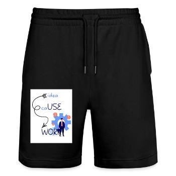 Idea cause work. An idea creates a work. - Stanley/Stella Trainer Unisex Organic Jogging Shorts - black - Front - Nik (191cm) & Marisol (170cm)