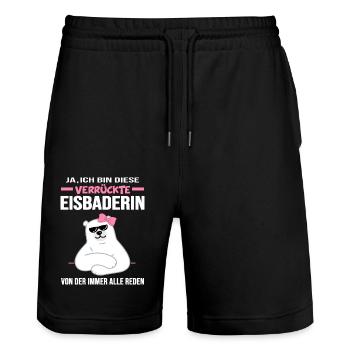 eisbaderin Winterbad Winterschwimmerin - Stanley/Stella Unisex Bio Joggingshorts Trainer  - Schwarz - Vorne - Nik (191cm) & Marisol (170cm)
