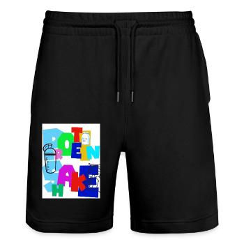 Protein shake. Protein supplement. Beverage. - Stanley/Stella Trainer Unisex Organic Jogging Shorts - black - Front - Nik (191cm) & Marisol (170cm)