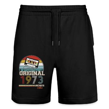 Elegant Retro Gift: 1973 Vintage - Stanley/Stella Trainer Unisex Organic Jogging Shorts - black - Front - Nik (191cm) & Marisol (170cm)