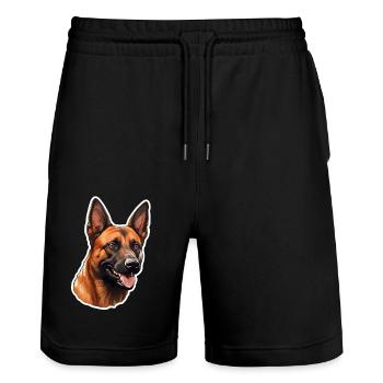 Tête de malinois belge - Short de jogging bio TRAINER Stanley/Stella unisexe - noir - Devant - Nik (191cm) & Marisol (170cm)