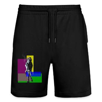 Urban Chic: Banksy-Inspired Girl - Stanley/Stella Trainer Unisex Organic Jogging Shorts - black - Front - Nik (191cm) & Marisol (170cm)