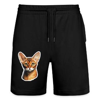 Abessinier-Katzen-Kopf - Stanley/Stella Unisex Bio Joggingshorts Trainer  - Schwarz - Vorne - Nik (191cm) & Marisol (170cm)