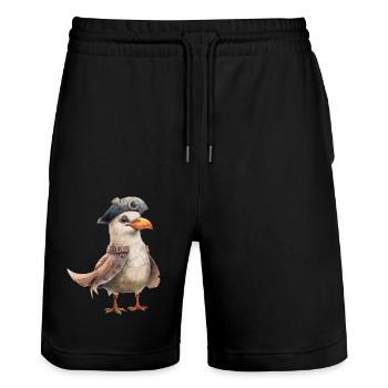 Lustige Möwe mit Hut, Ostsee, Nordsee, Meer - Stanley/Stella Unisex Bio Joggingshorts Trainer  - Schwarz - Vorne - Nik (191cm) & Marisol (170cm)