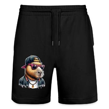 Capybara Cap Sonnebrille Cool - Stanley/Stella Unisex Bio Joggingshorts Trainer  - Schwarz - Vorne - Nik (191cm) & Marisol (170cm)
