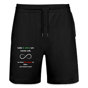Geschenkidee Spruch Trader Broker Forex CFD Aktien - Stanley/Stella Unisex Bio Joggingshorts Trainer  - Schwarz - Vorne - Nik (191cm) & Marisol (170cm)