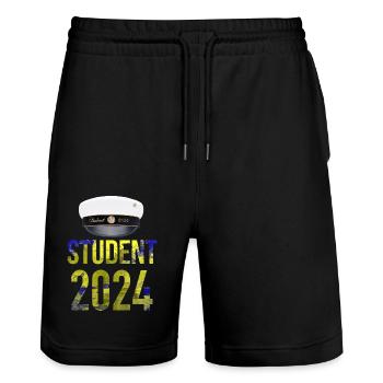 Abschlussfeier 2024 Abiturfeier - Stanley/Stella Unisex Bio Joggingshorts Trainer  - Schwarz - Vorne - Nik (191cm) & Marisol (170cm)