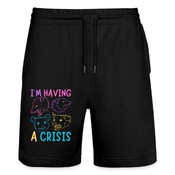 Possum Meme I'm Having A Crisis Opossum - Stanley/Stella Trainer Unisex Organic Jogging Shorts - black - Front - Nik (191cm) & Marisol (170cm)