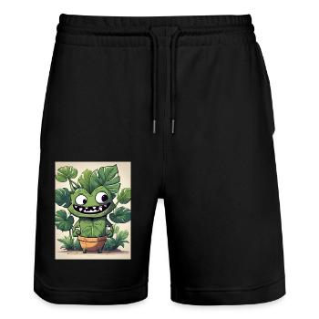 Monastera Blumentopf Buddy - Stanley/Stella Unisex Bio Joggingshorts Trainer  - Schwarz - Vorne - Nik (191cm) & Marisol (170cm)