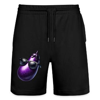 Coole Aubergine mit Sonnenbrille Sommerfrucht cool - Stanley/Stella Unisex Bio Joggingshorts Trainer  - Schwarz - Vorne - Nik (191cm) & Marisol (170cm)