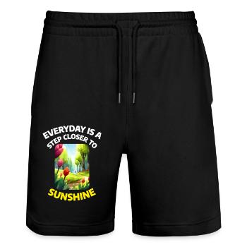 Everyday is a step closer to Sunshine - Stanley/Stella Trainer Unisex Organic Jogging Shorts - black - Front - Nik (191cm) & Marisol (170cm)