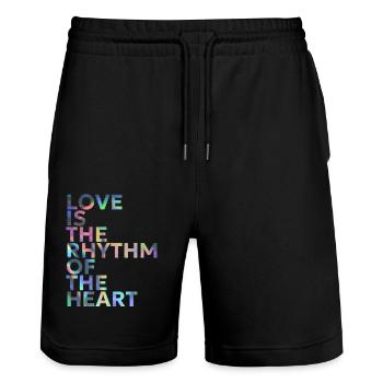 L’AMOUR EST LE RYTHME DU CŒUR - Short de jogging bio TRAINER Stanley/Stella unisexe - noir - Devant - Nik (191cm) & Marisol (170cm)