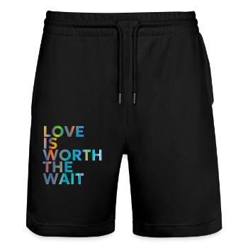 L’AMOUR VAUT LA PEINE D’ATTENDRE - Short de jogging bio TRAINER Stanley/Stella unisexe - noir - Devant - Nik (191cm) & Marisol (170cm)