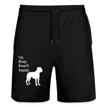 Funny Eat Sleep Boxer Repeat - für Hundeliebhaber - Stanley/Stella Unisex Bio Joggingshorts Trainer  - Schwarz - Vorne - Nik (191cm) & Marisol (170cm)