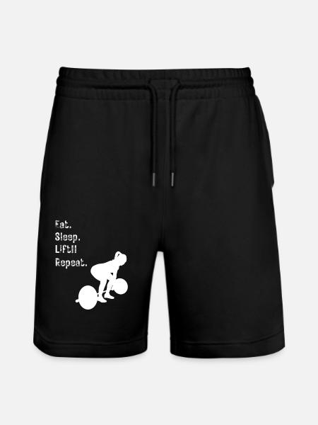 Womens Barbell - Eat. Sleep. Lift!! Repeat. - Stanley/Stella Trainer Unisex Organic Jogging Shorts - black