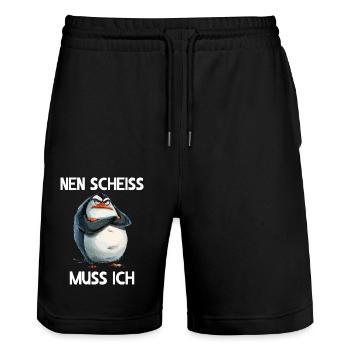 Pinguin Vogel Küken Nen scheiss muss ich - Stanley/Stella Unisex Bio Joggingshorts Trainer  - Schwarz - Vorne - Nik (191cm) & Marisol (170cm)