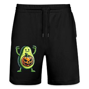 Halloween Kürbis Avocado Fusion Lustig Skurril - Stanley/Stella Unisex Bio Joggingshorts Trainer  - Schwarz - Vorne - Nik (191cm) & Marisol (170cm)
