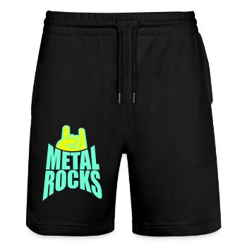 Heavy Metal Rocks Hard Rock Musik Text Spruch Logo - Stanley/Stella Unisex Bio Joggingshorts Trainer  - Schwarz - Vorne - Nik (191cm) & Marisol (170cm)