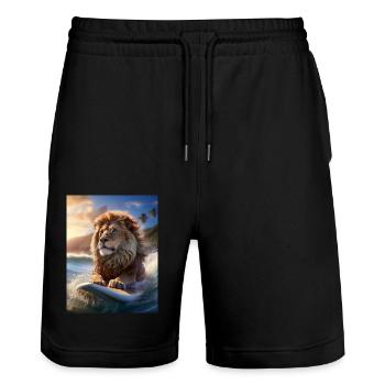 Lion du surf au large d’Hawaï - Short de jogging bio TRAINER Stanley/Stella unisexe - noir - Devant - Nik (191cm) & Marisol (170cm)