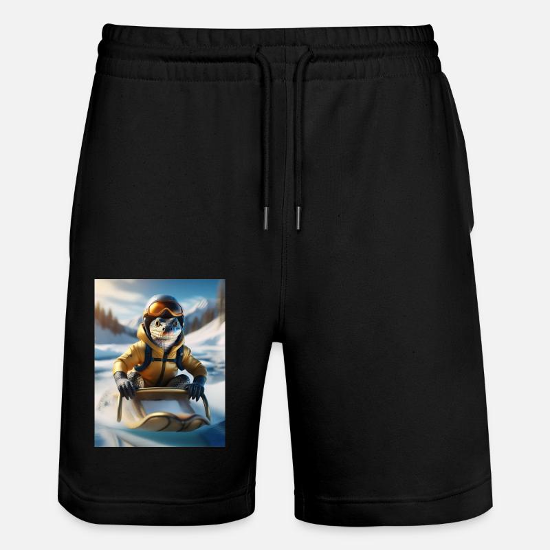 Eine Echse bei einer Schlittenfahrt - Stanley/Stella Unisex Bio Joggingshorts Trainer - Schwarz
