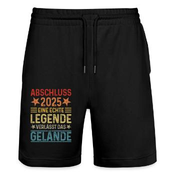Abschluss 2025 Eine Legende verlässt das Gelände - Stanley/Stella Unisex Bio Joggingshorts Trainer  - Schwarz - Vorne - Nik (191cm) & Marisol (170cm)