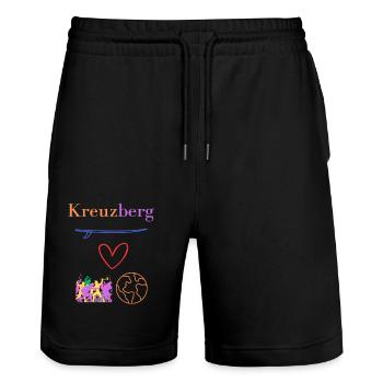 Kreuzberg 36, Kiez - Boof - Hood, Berlin Kreuzberg - Stanley/Stella Unisex Bio Joggingshorts Trainer  - Schwarz - Vorne - Nik (191cm) & Marisol (170cm)