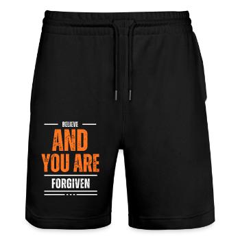 "Believe" - Stanley/Stella Unisex Bio Joggingshorts Trainer  - Schwarz - Vorne - Nik (191cm) & Marisol (170cm)