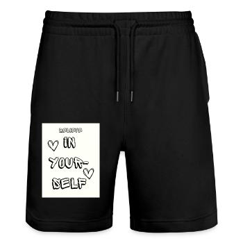 Believe in yourself - Stanley/Stella Unisex Bio Joggingshorts Trainer  - Schwarz - Vorne - Nik (191cm) & Marisol (170cm)