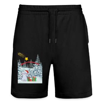 Meowy Christmas - Katze mit Sternschnuppe - Stanley/Stella Unisex Bio Joggingshorts Trainer  - Schwarz - Vorne - Nik (191cm) & Marisol (170cm)