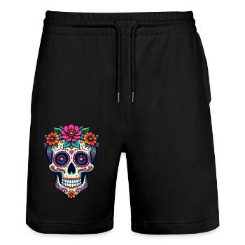 Floraler Zuckerschädel – Lebendige Kunst zum Tag der Toten - Stanley/Stella Unisex Bio Joggingshorts Trainer  - Schwarz - Vorne - Nik (191cm) & Marisol (170cm)