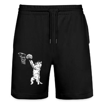 Cat Basketball Dunking - Stanley/Stella Trainer Unisex Organic Jogging Shorts - black - Front - Nik (191cm) & Marisol (170cm)