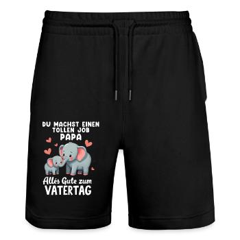 Du Machst einen tollen Job Papa Vatertag Elefanten - Stanley/Stella Unisex Bio Joggingshorts Trainer  - Schwarz - Vorne - Nik (191cm) & Marisol (170cm)