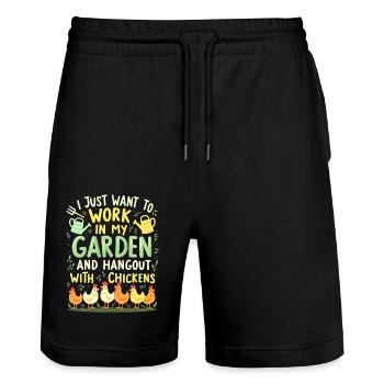 t shirt garten hühner - Stanley/Stella Unisex Bio Joggingshorts Trainer  - Schwarz - Vorne - Nik (191cm) & Marisol (170cm)