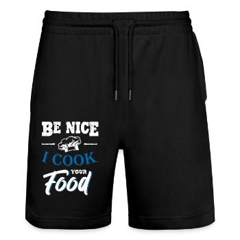 Soyez gentil je cuisine votre chef cuisinier - Short de jogging bio TRAINER Stanley/Stella unisexe - noir - Devant - Nik (191cm) & Marisol (170cm)