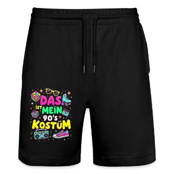 90s Theme Party 90s Costume - I love the 90s - Stanley/Stella Trainer Unisex Organic Jogging Shorts - black - Front - Nik (191cm) & Marisol (170cm)