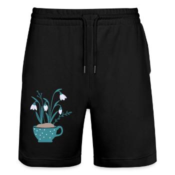 Schneeglöckchen in Tasse, farbig - Stanley/Stella Unisex Bio Joggingshorts Trainer  - Schwarz - Vorne - Nik (191cm) & Marisol (170cm)
