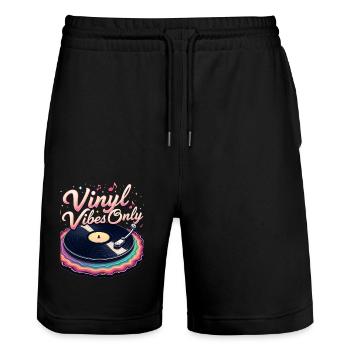 Nur Vinyl Vibes - Stanley/Stella Unisex Bio Joggingshorts Trainer  - Schwarz - Vorne - Nik (191cm) & Marisol (170cm)