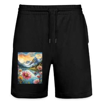 Berglandschaft - Stanley/Stella Unisex Bio Joggingshorts Trainer  - Schwarz - Vorne - Nik (191cm) & Marisol (170cm)