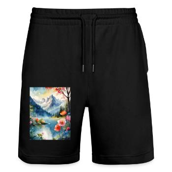 Berglandschaft - Stanley/Stella Unisex Bio Joggingshorts Trainer  - Schwarz - Vorne - Nik (191cm) & Marisol (170cm)